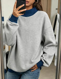 Women's Oversized Color Block Turtleneck Sweatshirt